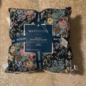 Waterford Floral Patterned Pillow Set with Blue Cream Green and Pink Accents NWT